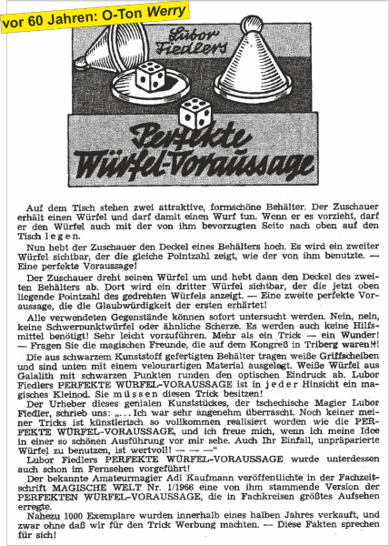 Lubor Fiedlers Perfekte Würfelvoraussage